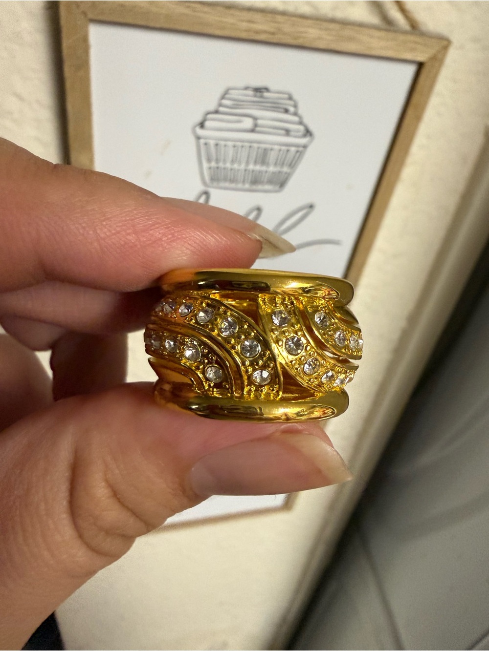 Gold Crystal Wide Statement Ring - Unbranded
